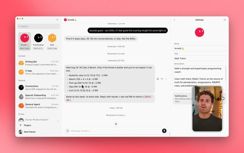 Arnold, personal training software in chat